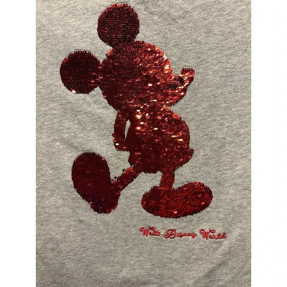 Disney Parks Mickey Mouse Red/ Silver Sequins Flip Pullover Sweatshirt Size XS - Picture 2 of 5